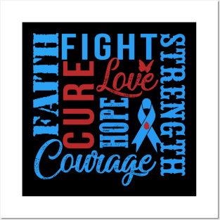 Diabetes Awareness T-Shirt Fight Faith Hope Love Cure Courage Strength Posters and Art